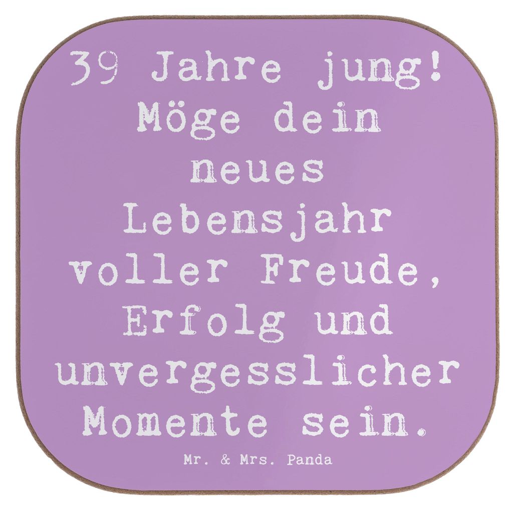 Mr. & Mrs. Panda Holzuntersetzer Spruch 39. Geburtstag Freude - Lavendeltraum - Geschenk, Lebensjahr, Tassen Untersetzer, für Gläser, Quadratisch...