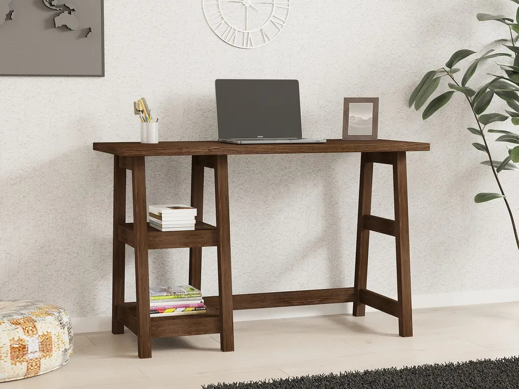 Table Basse en Pin Massif Couleur Noyer 120cm - Finition Artisanale