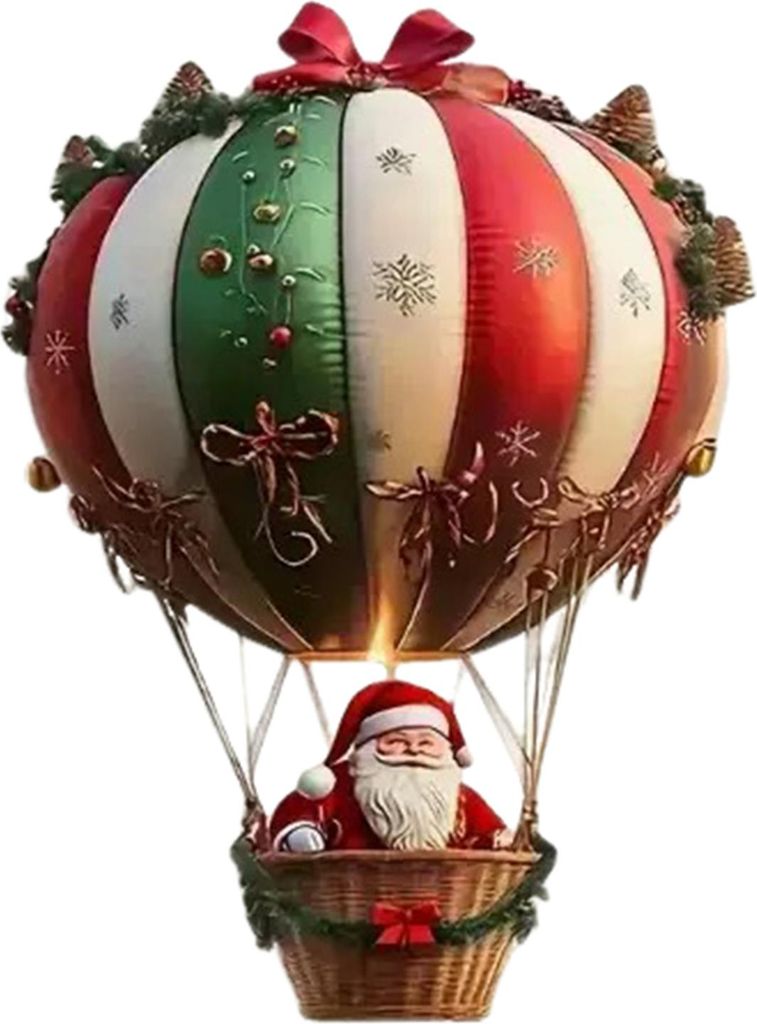 Weihnachtsbaumschmuck im Heißluftballon-Stil, 2D-Acryl, Weihnachtsmann auf einem Heißluftballon, zum Aufhängen am Weihnachtsbaum, Fenster oder a...