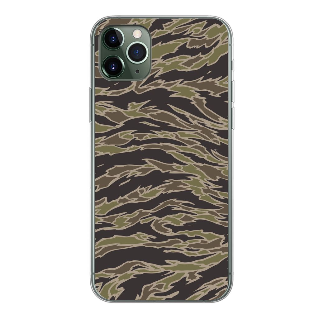 MuchoWow Handyhülle Schutzhülle Hülle für iPhone 11 Pro Max Camouflage-Muster mit Streifen Silikon Softcase Handy Hülle - Schutz