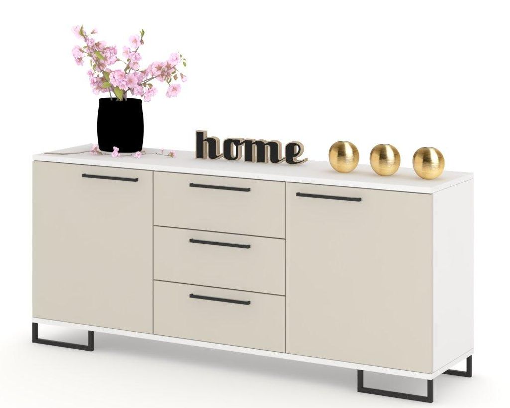 Kommode mit Schubladen Fernsehschrank HANA 3S Weiß Produktbild 
