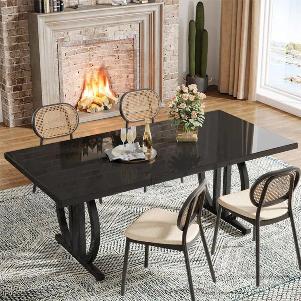 Table noire 153x81 cm HOGA-HL087 avec structure stable et design mat