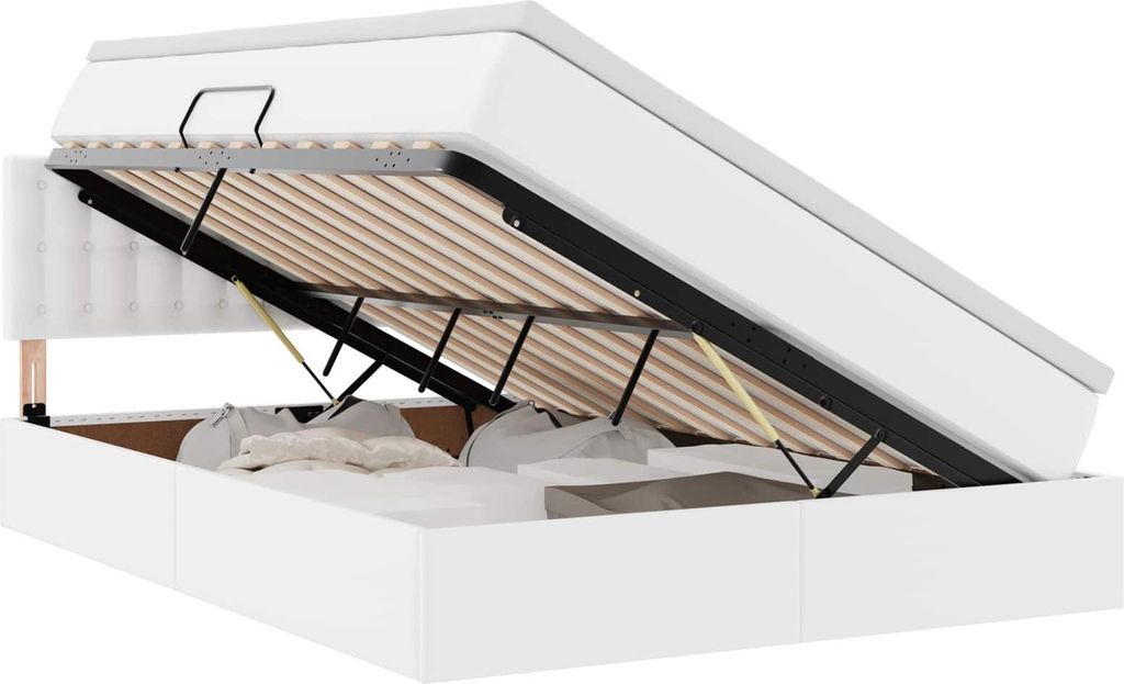 vidaXL Bett mit Stauraum und LED Reinweiß 140 x 190 cm Kunstleder