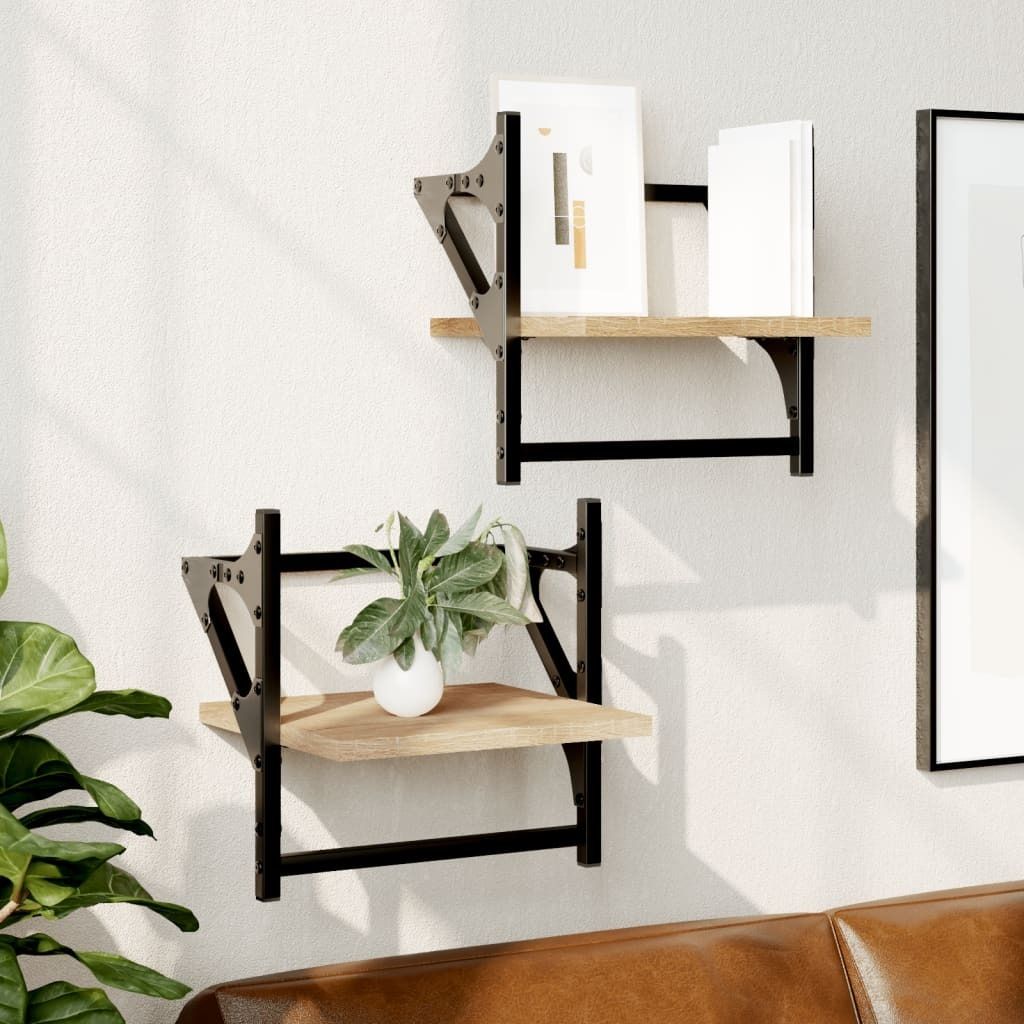 Maison Exclusive - Wandregale mit Stangen 2 Stk. Sonoma-Eiche 30x25x30 cm