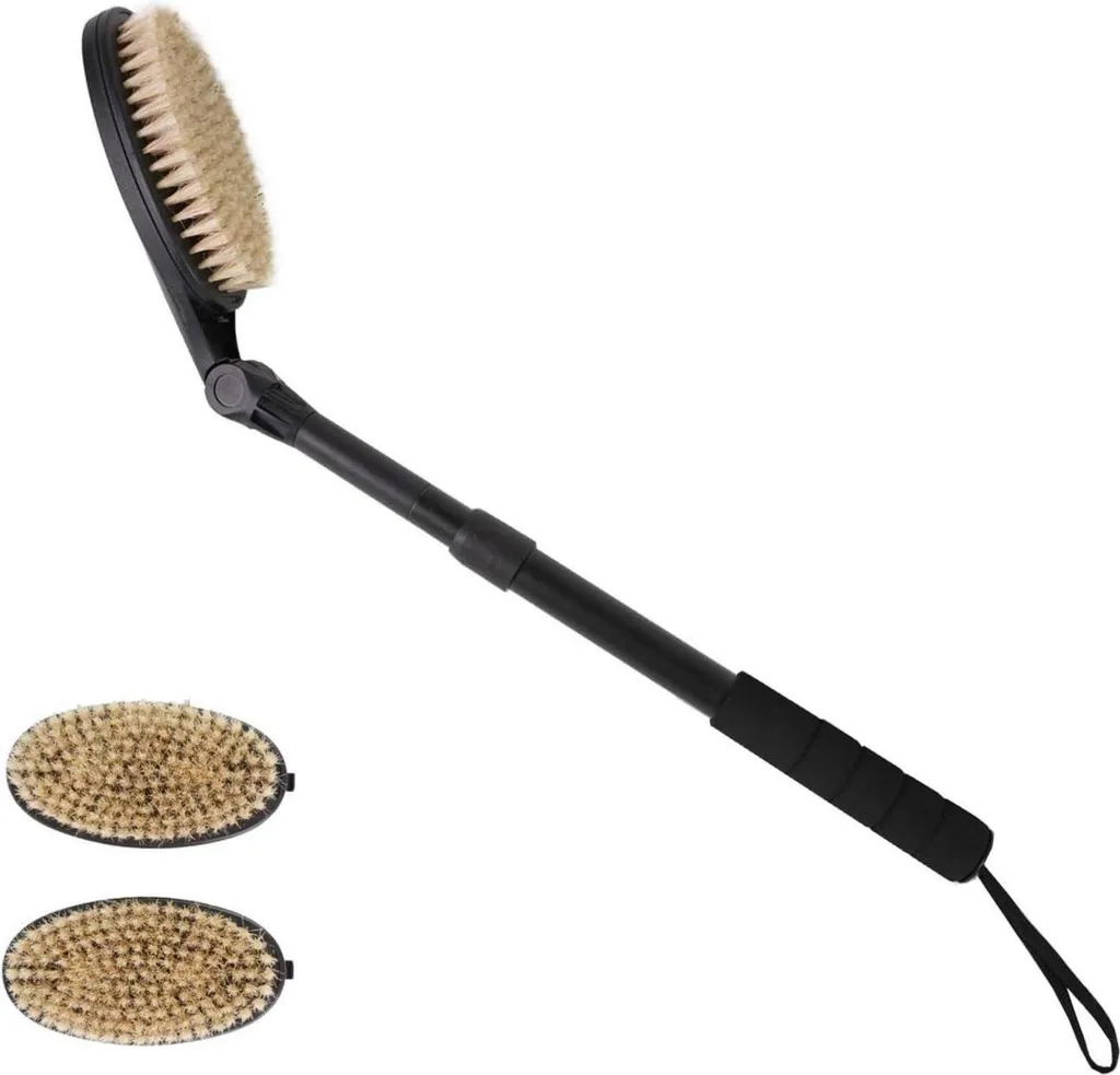 Brosse à dos de bain à angle réglable avec manche long antidérapant