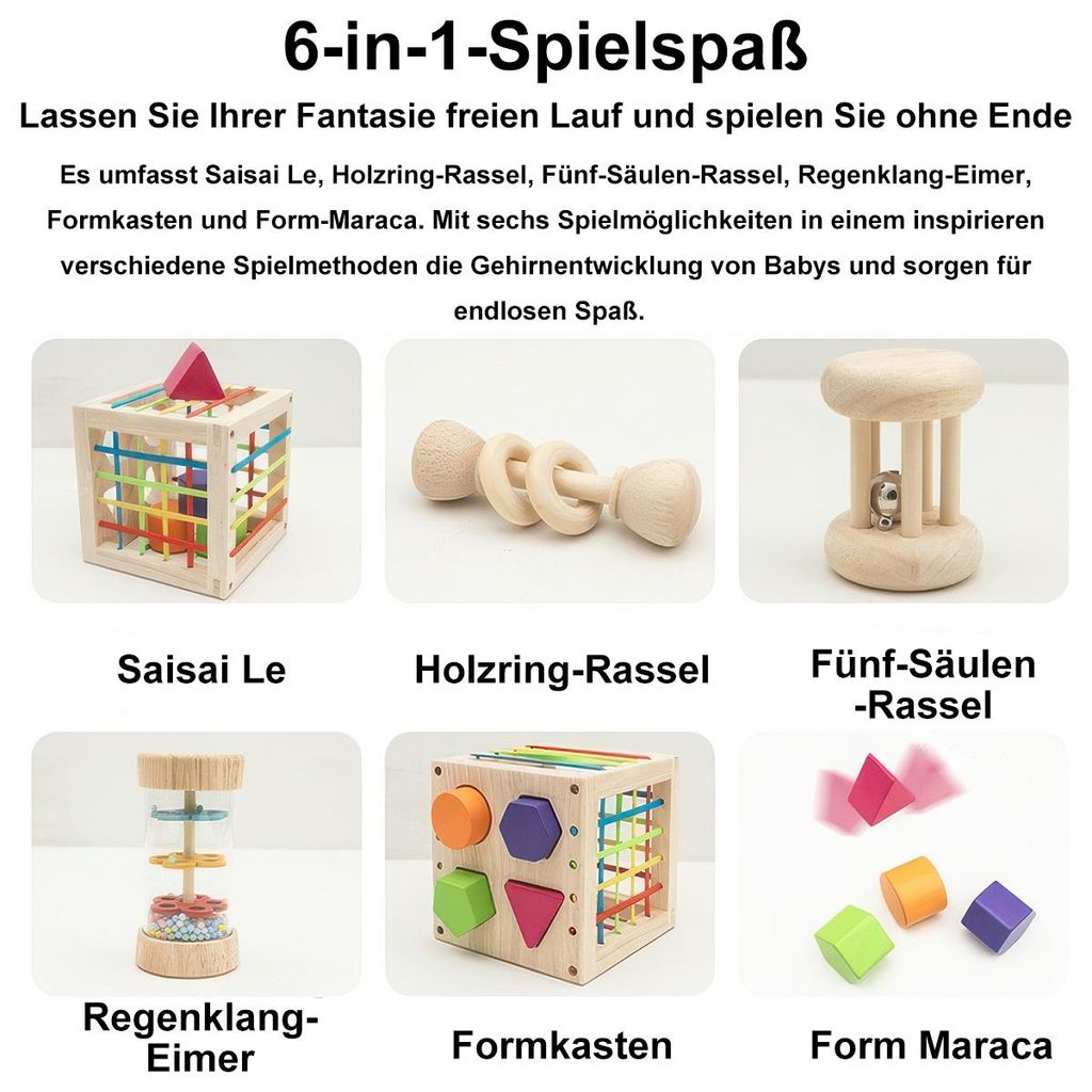 Montessori-Spielzeug für Kinder, Holz-Sortierwürfel mit 8 Produktbild 