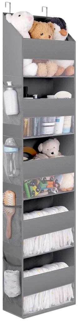 Porte-objets à 5 compartiments en tissu gris pour porte de chambre