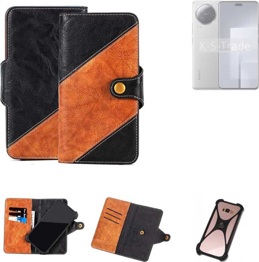 K-S-Trade Handyhülle Schutzhülle Bookstyle Case Wallet-Case kompatibel mit Xiaomi Civi 3 Handy Cover Bumper Klapphülle schwarz hellbraun 1x