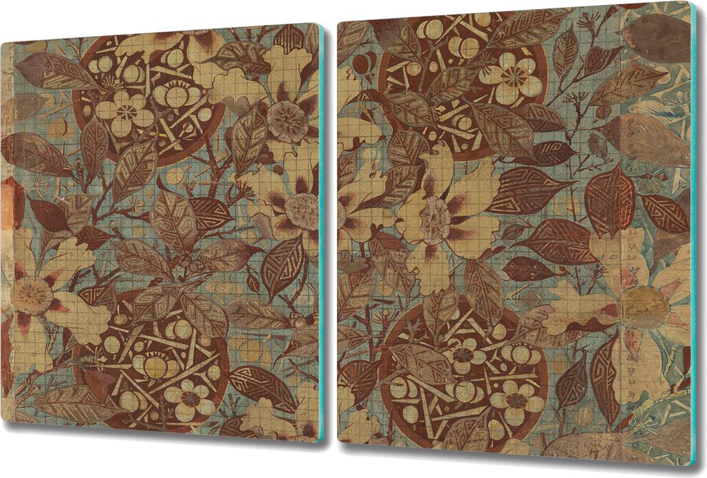 Glas-Herdabdeckplatte Glaskeramikkochfeld-Abdeckung Spritzschutz - 2x 40x52 cm - Blumen Designpapier