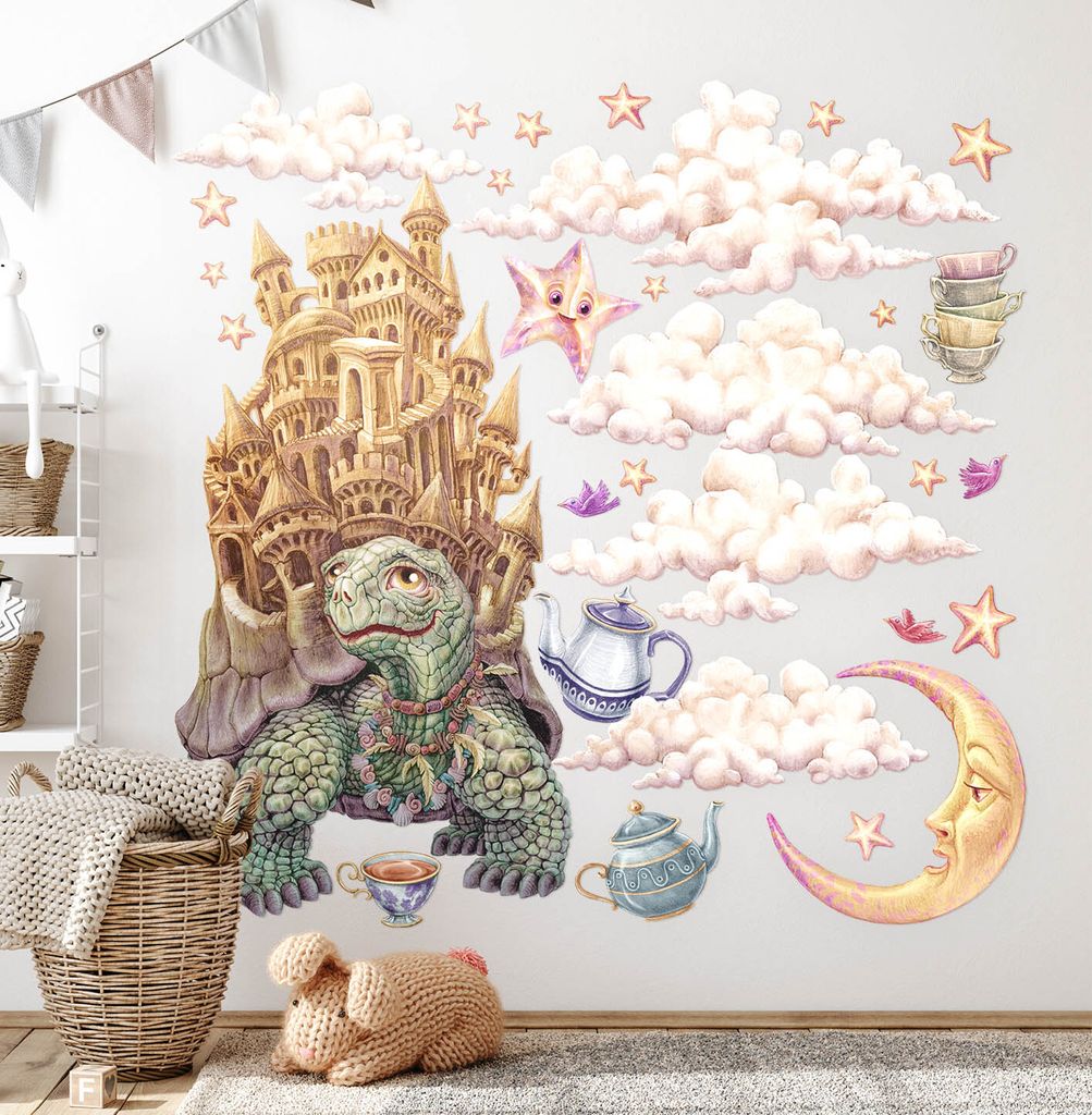 Pastell-Tiere – Wandgestaltung – Wandbilder Kinder – Motivtapeten Set – Wanddekor Kinderzimmer – Selbstklebende Wandsticker – 80x103 cm