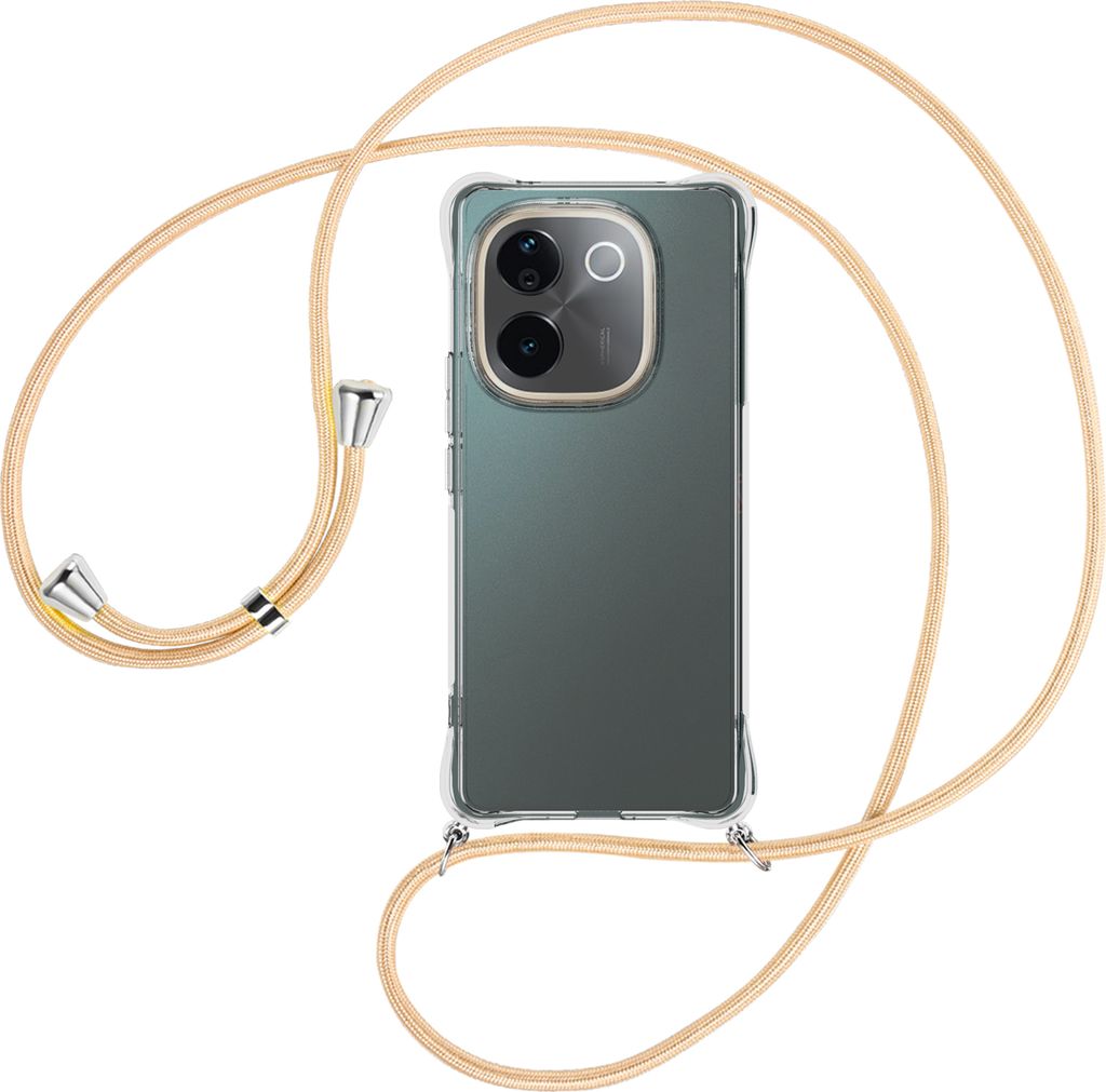 Handykette Backcover-Schutzhülle mit Band (Metall silberfarben) für Vivo iQOO Z9s Pro / T3 Pro 5G - Goldkordel