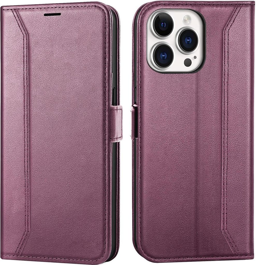 Conie RFID Klapp Tasche für iPhone 14 Pro Kartenfach Hülle Rundumschutz in Lila