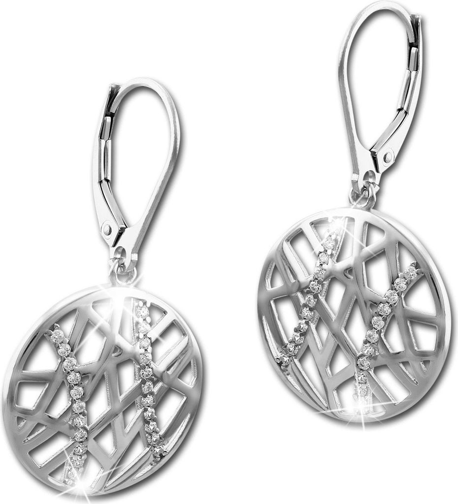 SilberDream weiß Ohrringe Scheibe Zirkonia Damen 925 Silber Ohrhänger SDO4312W