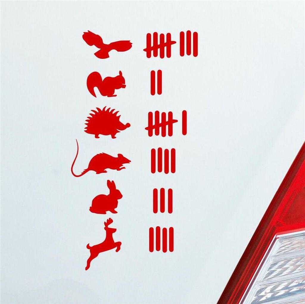 Auto Aufkleber Strichliste Liste Tuning Tiere Animal 15x8 cm Rot Sticker Heckscheibenaufkleber