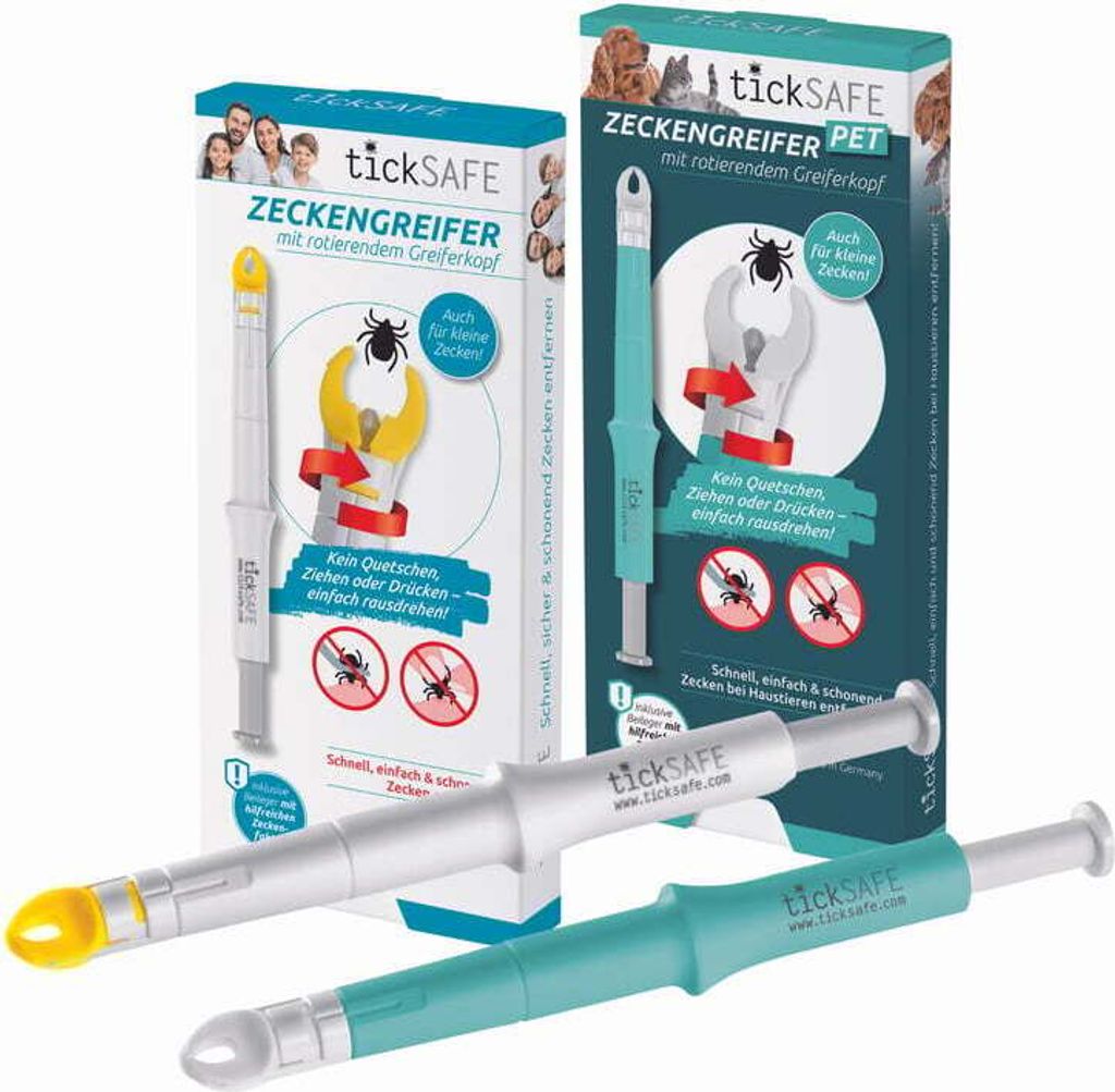 tickSAFE 2er Kombi-Set Zeckengreifer mit rotierendem Greiferkopf Tier & Mensch | Die bessere Alternative zur Zeckenzange - kein Quetschen, Ziehen o...