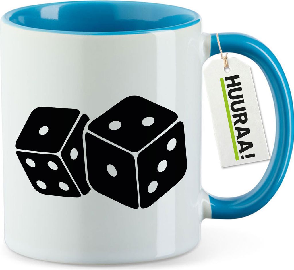 Huuraa Kaffeetasse Würfel Dice 330ml Blau Keramik Kaffeebecher Geschenkidee