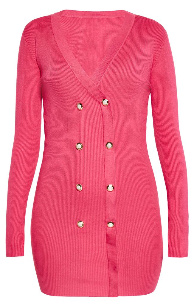 Damen Kleid mit V-Ausschnitt und langen Ärmeln, Farbe Rosa, in Größe XL