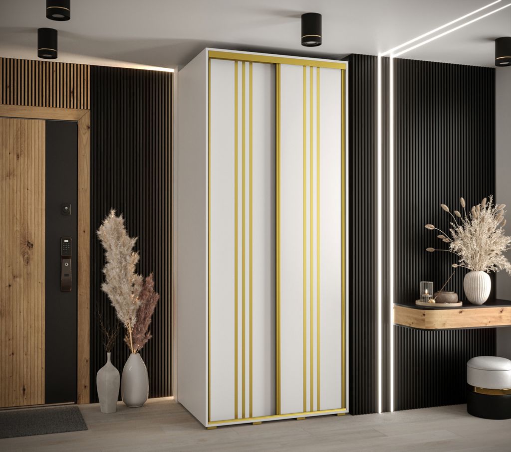 Kleiderschrank YVONA 6 – 120/60 cm, weiß/gold