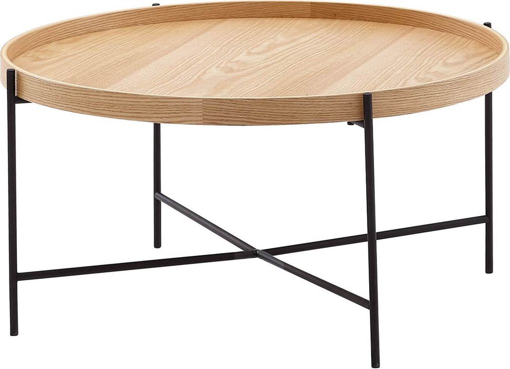 WOHNLING Couchtisch 78x78x40 cm Sofatisch Holz / Metall Wohnzimmertisch Eiche Design Stubentisch Modern Rund Holztisch Kaffeetisch Tisch Wohnzimmer