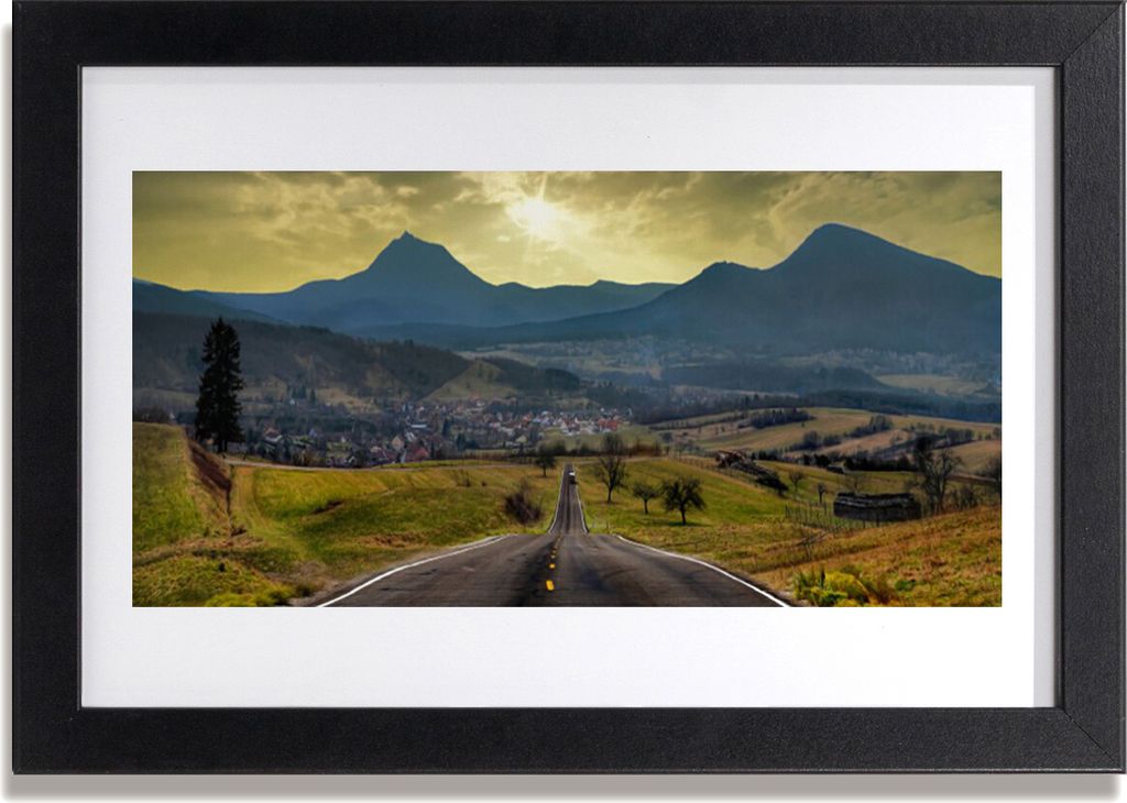 Bild 30x20 MDF-Rahmen Wandkunst Mountain Road Landschaft