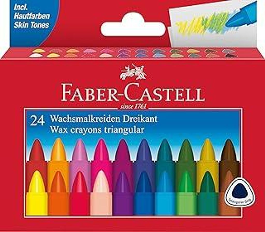 FABER-CASTELL 120024 Dreikant-Wachsmalkreide, 24er Etui, 1 Stück