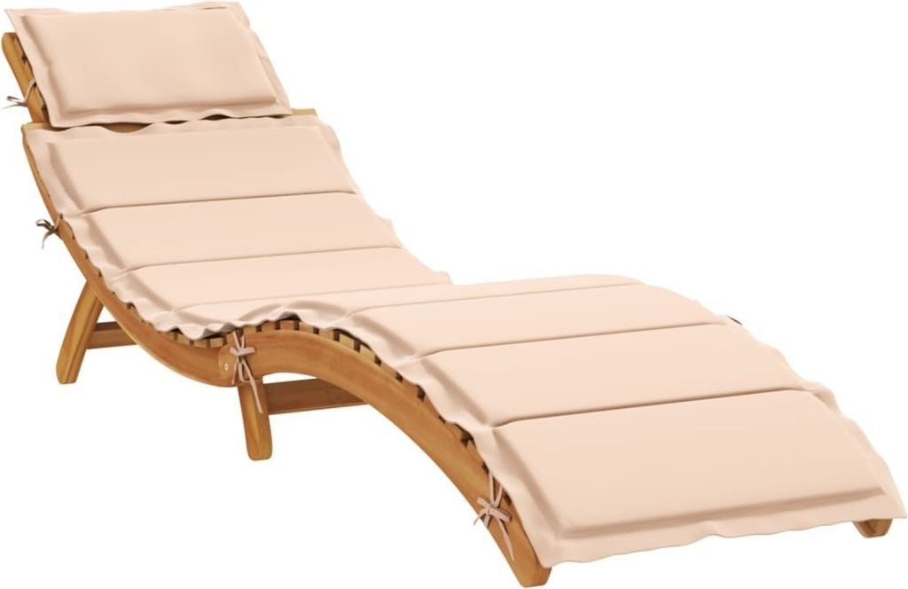 Sonnenliege mit Auflage Beige Massivholz Akazie