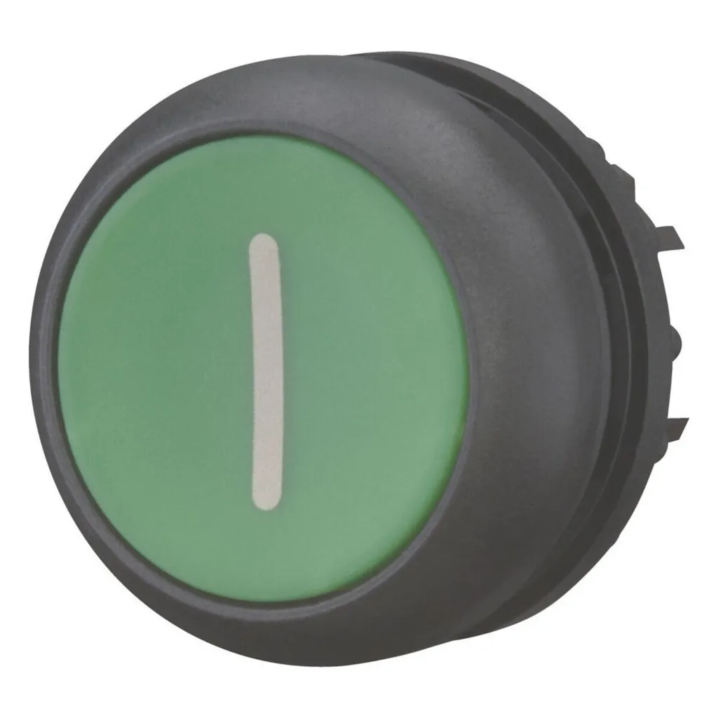 Bouton-poussoir vert M22S-D-G-X1 Eaton plat avec marquage I noir