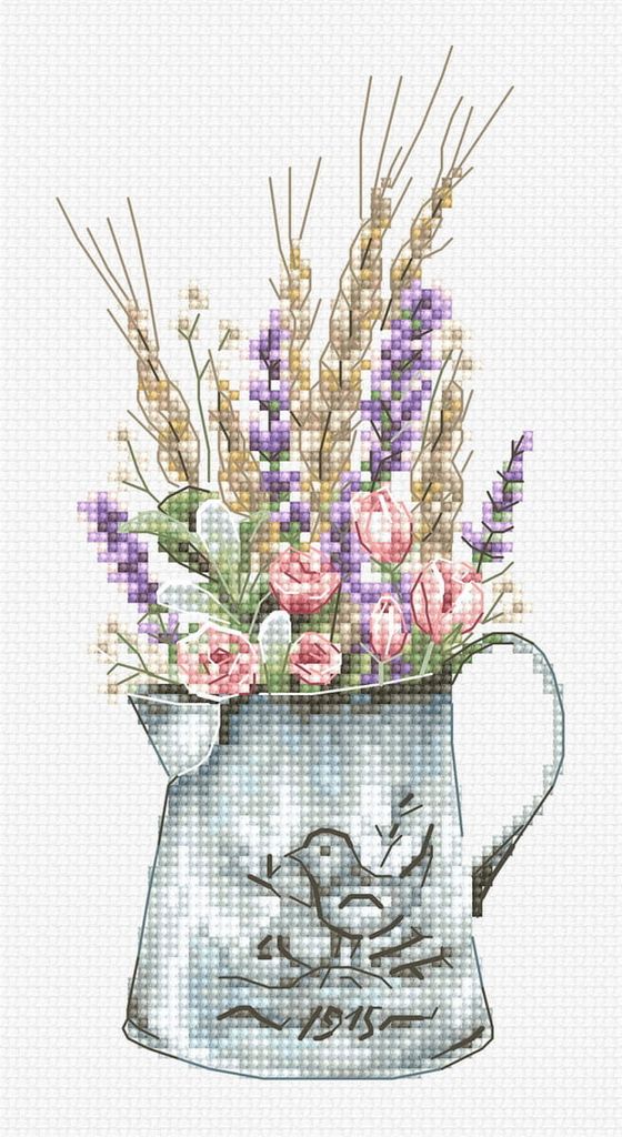 Luca-S Kreuzstich Set "Blumenstrauß mit Lavendel", Zählmuster, 8x16cm