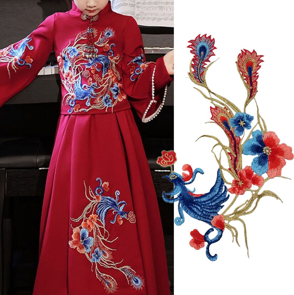 1 Paar Stickflächen exquisit schöner Polyester Phoenix Muster Applique für Cheongsam