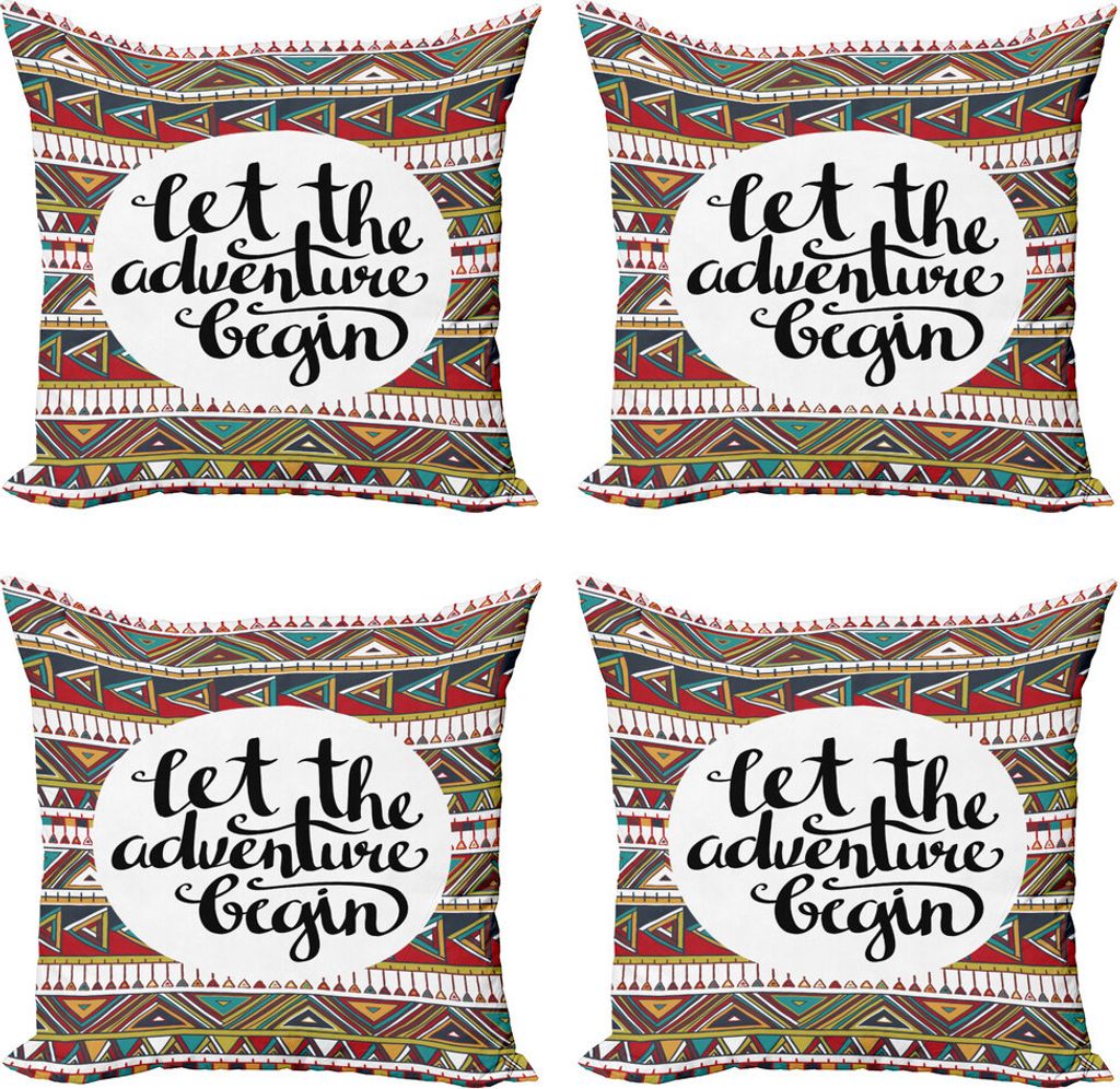 ABAKUHAUS Abenteuer Kissenbezug Set (4 Stück), Geometrische Motive Aztec, Moderner Doppelseitiger Digitaldruck, 45 cm x 45 cm, Mehrfarbig
