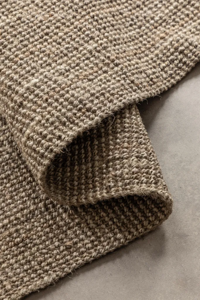 Tapis Jute Robuste 80x150 cm Gris et Marron - Texture Bouclée - 5