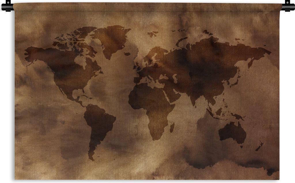 MuchoWow Wandteppich Wandbehang Weltkarte - Braun - Muster 120x80 cm Tapisserie Dekoration Wandtuch - Wanddekorationen - Wandtücher