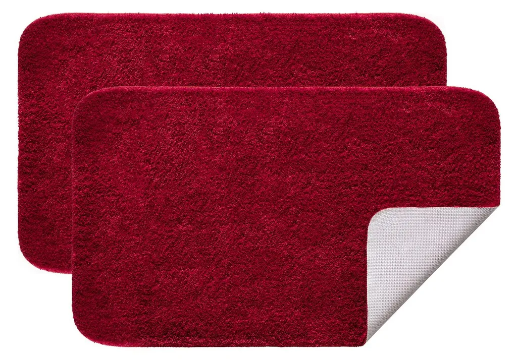 Tapis de douche absorbant rouge 40 x 60 cm antidérapant - Lot de 2