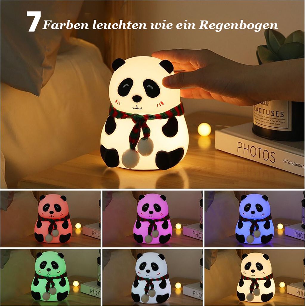 Panda-Nachtlicht Mit 7 Farben & Timer – Niedliche Schlafzimmerlampe Für Kinder – Berührungssensor & USB-C