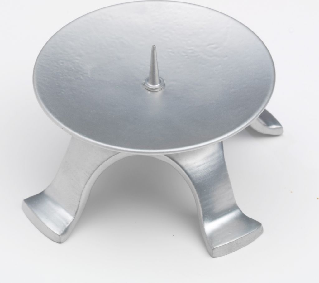 Kerzenleuchter Vierfuß Eisen in Silber Ø 9,5 cm mit kleinem Dorn für Kerzen, Altarkerzen, Hochzeitskerzen, Taufkerzen