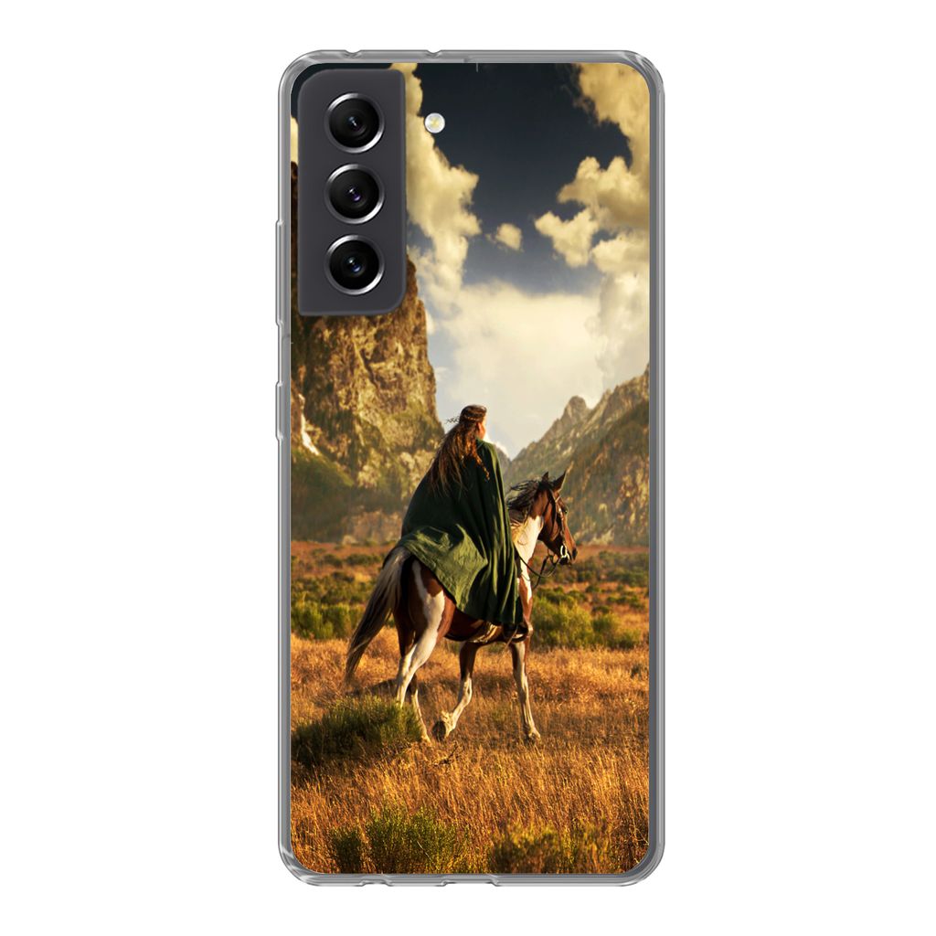 MuchoWow Handyhülle Schutzhülle Hülle für Samsung Galaxy S21 FE Pferd - Reiter - Natur Silikon Softcase Handy Hülle - Mobiltelefonhülle