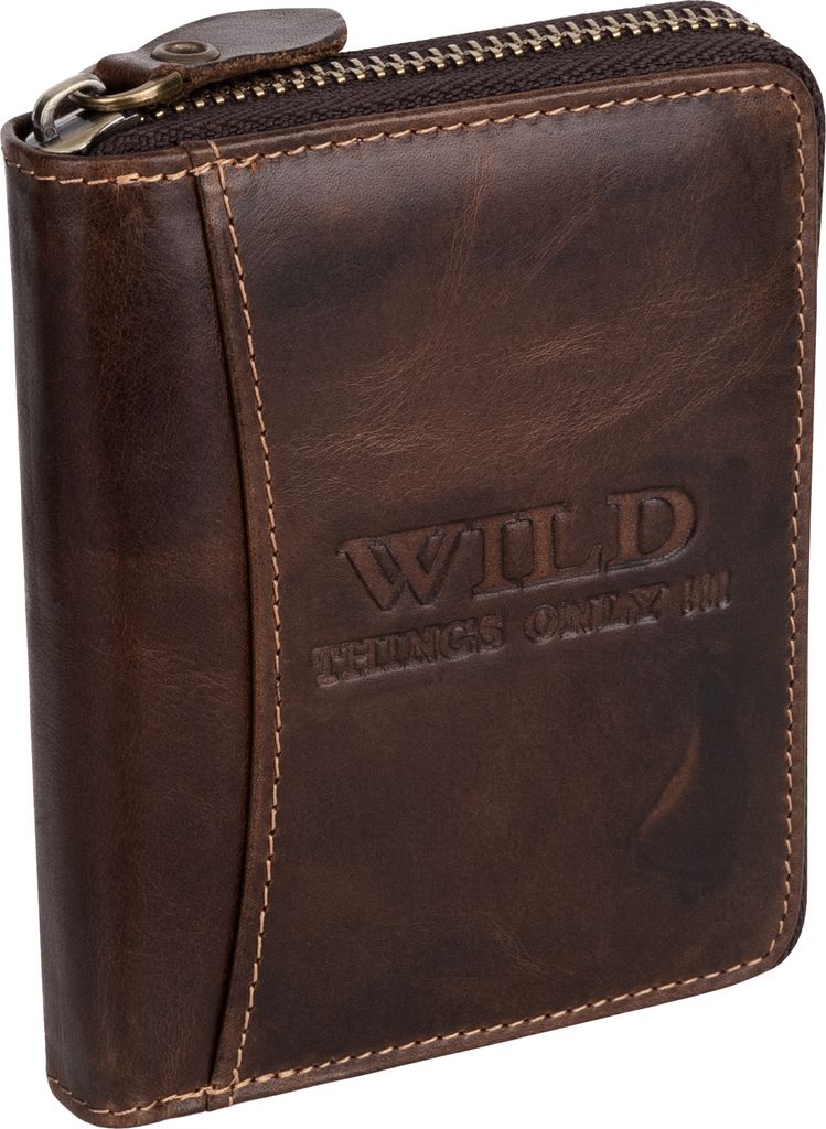 A close-up shot of a brown leather wallet.