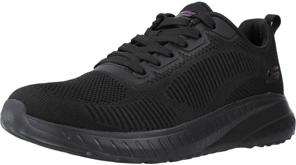 A black Skechers sneaker is shown from the side against a white background.