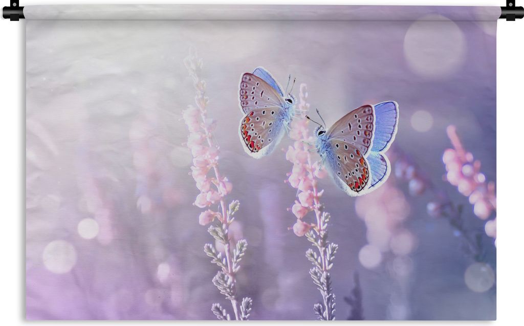 MuchoWow Wandteppich Wandbehang Schmetterling - Lavendel - Blumen - Lila 150x100 cm Tapisserie Dekoration Wandtuch - Waschbar - Tapisserien - Wan...