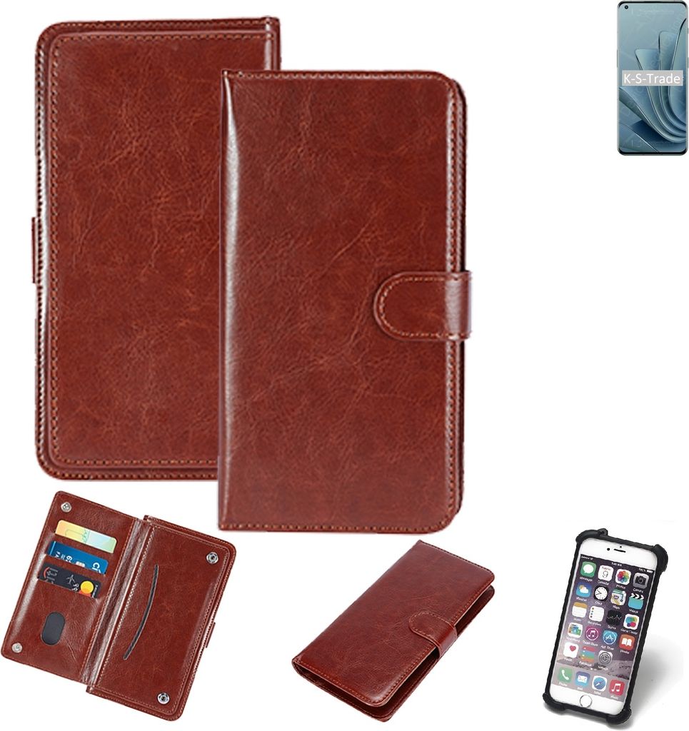 K-S-Trade 360° Hülle kompatibel mit OnePlus 10 Pro braun Kunstleder Case BookCase WalletCase Kunstlederederhülle Handyhülle, Rundumschutz Bumper