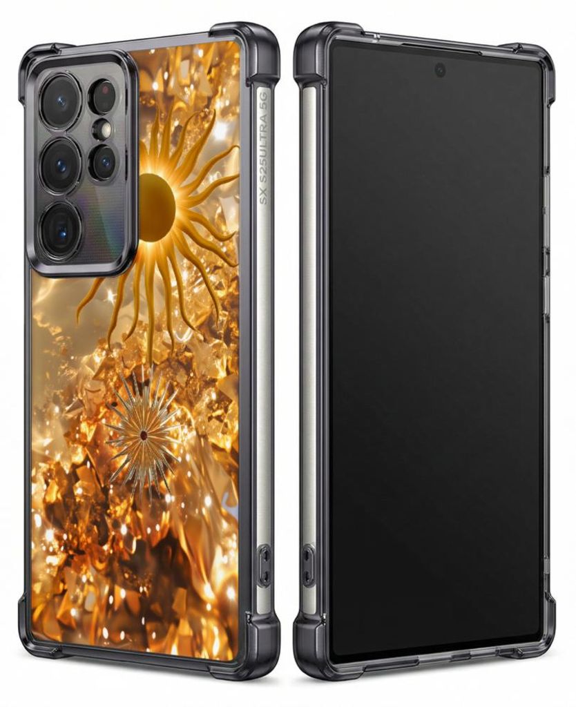 Personalisierte Hülle mit Bild für Samsung Galaxy S22+ Elektroplattiert TPU Stoßdämpfer Handyhülle mit Goldenes Sonnenstrahlen-Löwenzahnmuster