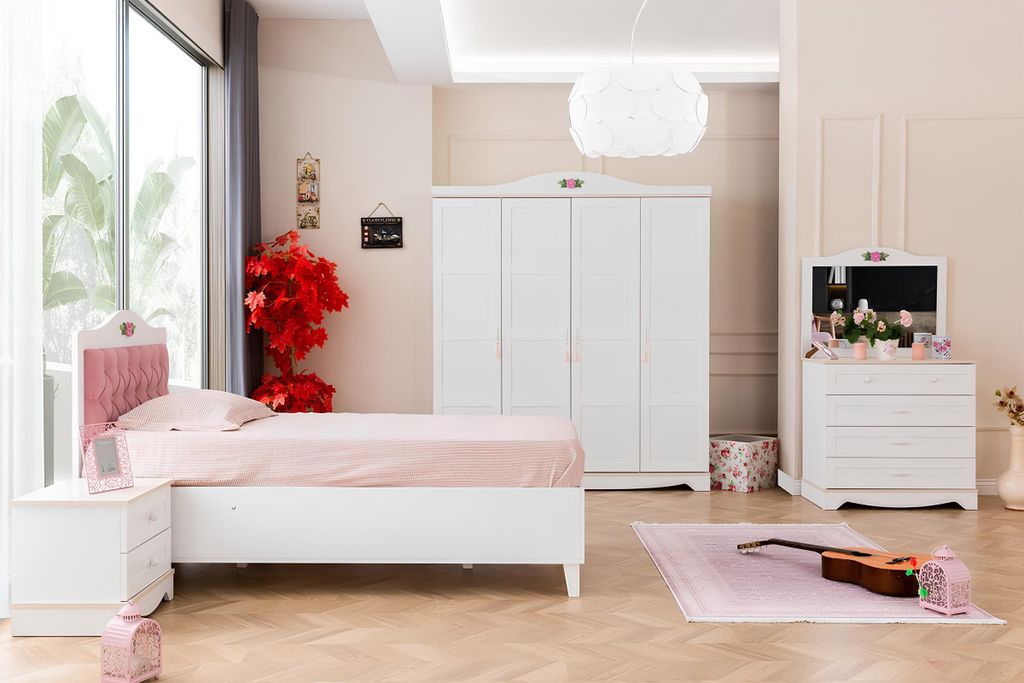 Moderne Weiße Kinderzimmer Möbel Luxus Garnitur Kinderbett Kommode 5tlg