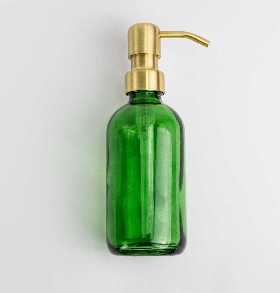 Natural Goods Berlin KLEAN Seifenspender mit Etiketten, hochwertiger & nachfüllbarer Seifenspender für Küche & Bad, transparent Grün, Edelstahl...