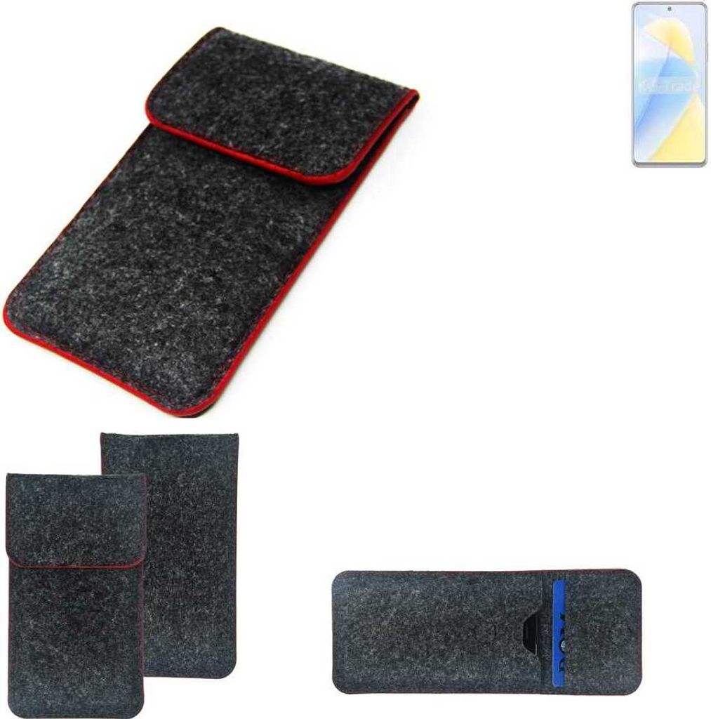 K-S-Trade Handy Schutz Hülle kompatibel mit Wiko 5G Schutzhülle Handyhülle Filztasche Pouch Tasche Case Sleeve Filzhülle dunkelgrau roter Rand