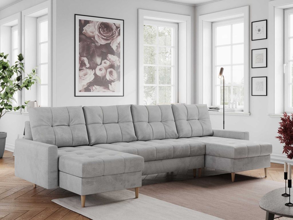 Ecksofa U-form mit Schlaffunktion, Bettkasten, Couch Sofa - COLIN U - Hellgrau