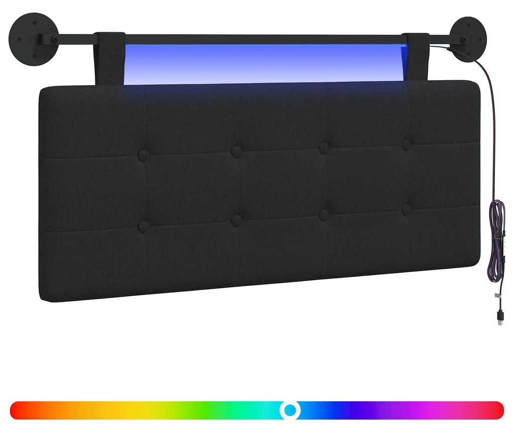 vidaXL Hängendes Kopfteil Mit LED Licht Schwarz Stoff