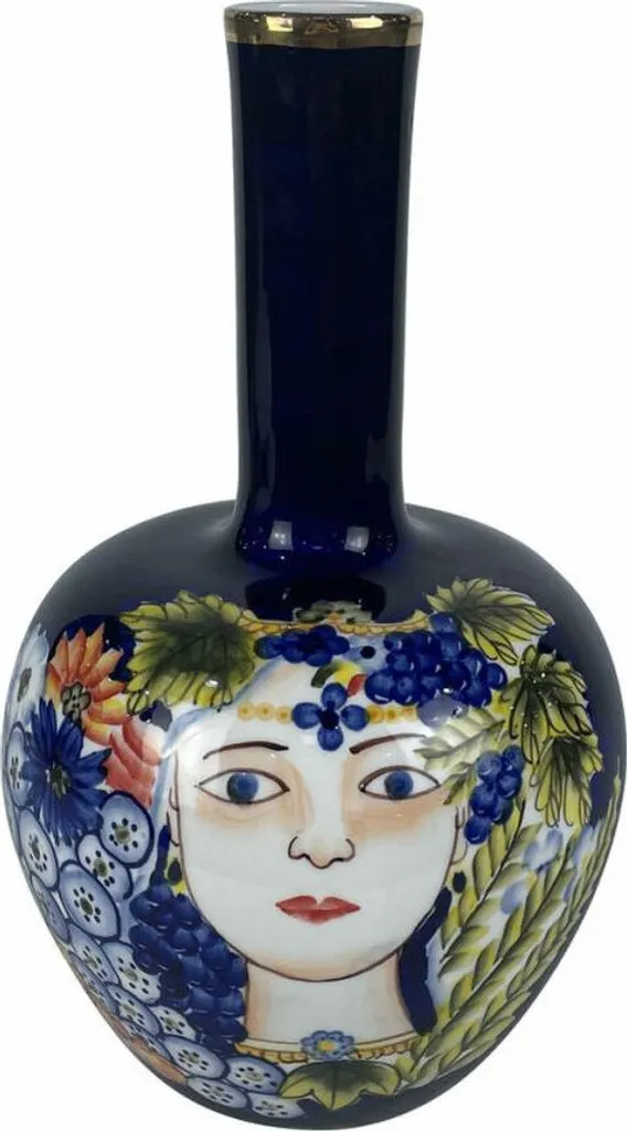Vase en Porcelaine Multicolore Motif Visage Bleu Hauteur 30 cm Chic