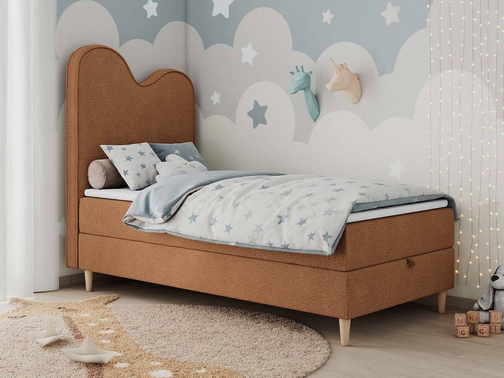 Boxspringbett, Einzelbett für Kinder, Jugendbett mit Matratze - FLOW - 90x180cm - Orange - H3
