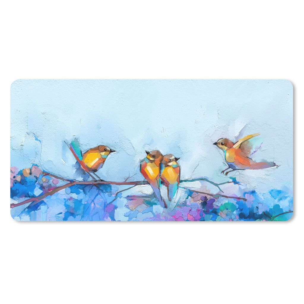 MuchoWow Mauspad Mousepad Gemälde - Ölfarbe - Vogel - Zweig 60x30 cm - Mousepads - Maus Mat - Pad - Mausunterlage - Nachhaltig