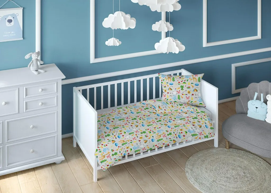 Parure de lit enfant 160x200 KARO Dreamland 3690 B coton animaux gris